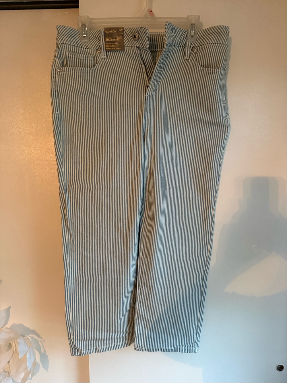 Style & Co. Light Blue and White Striped Straight-Leg Pants